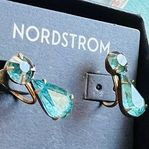 Vintage Gold and Aqua Blue Colored Stone Screw-back Earrings Mid-century style